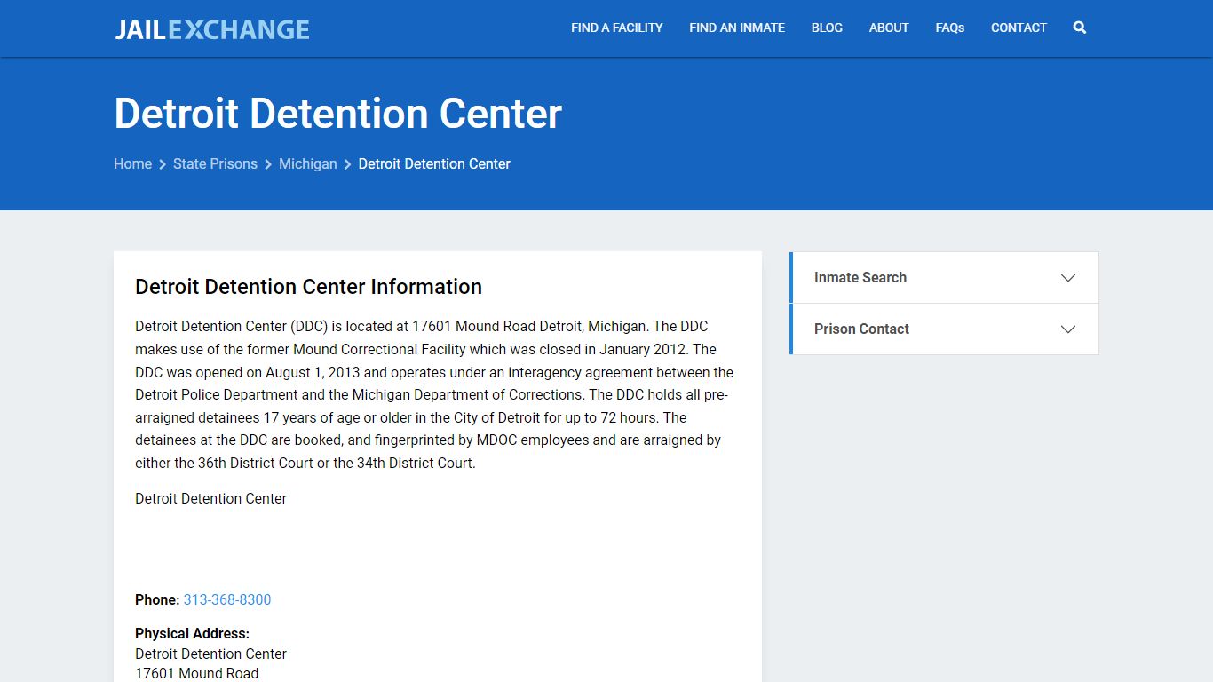 Detroit Detention Center Inmate Search, MI - Jail Exchange